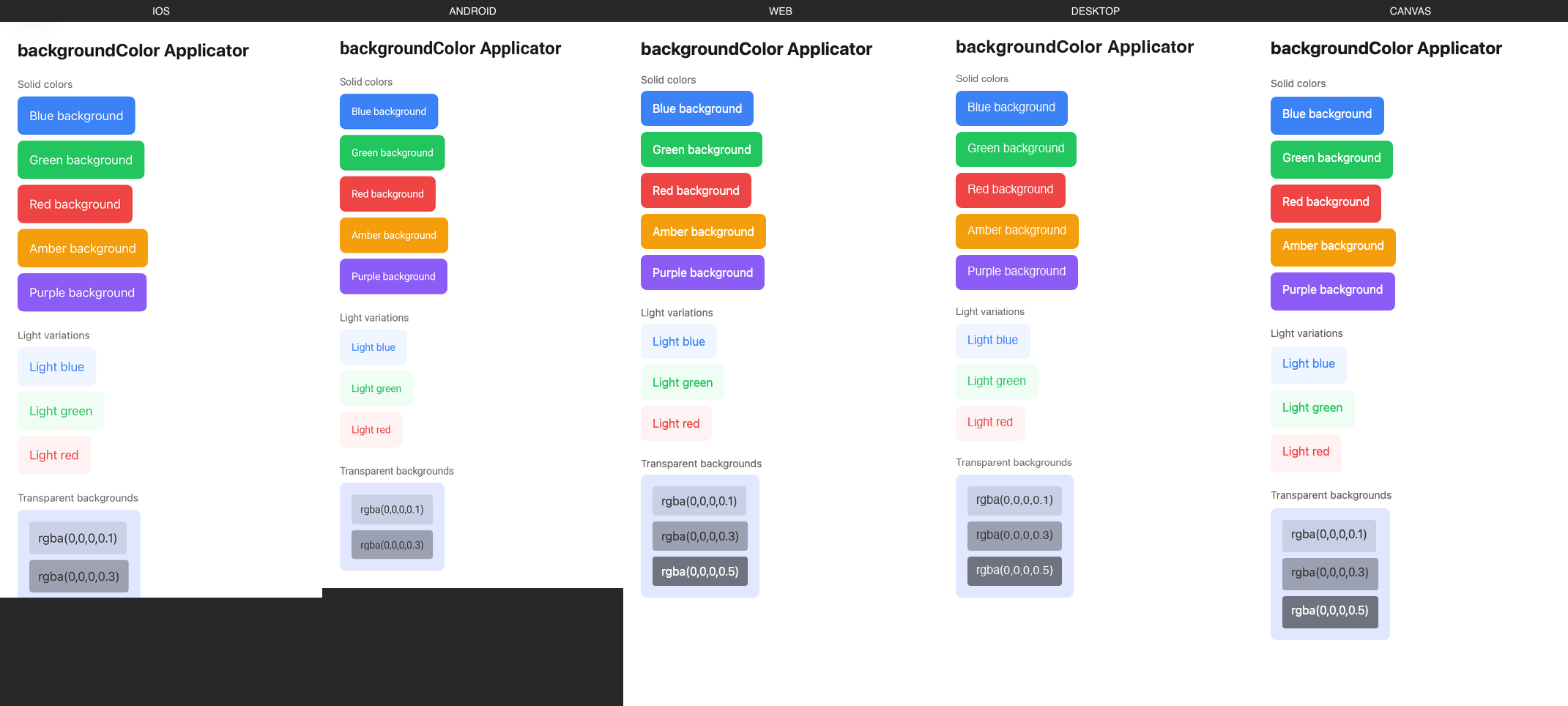 backgroundColor rendered on iOS, Android, Web, Desktop, Canvas