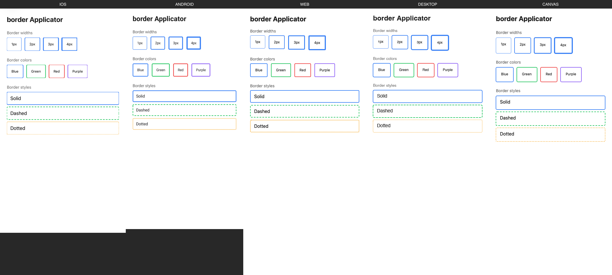 border rendered on iOS, Android, Web, Desktop, Canvas