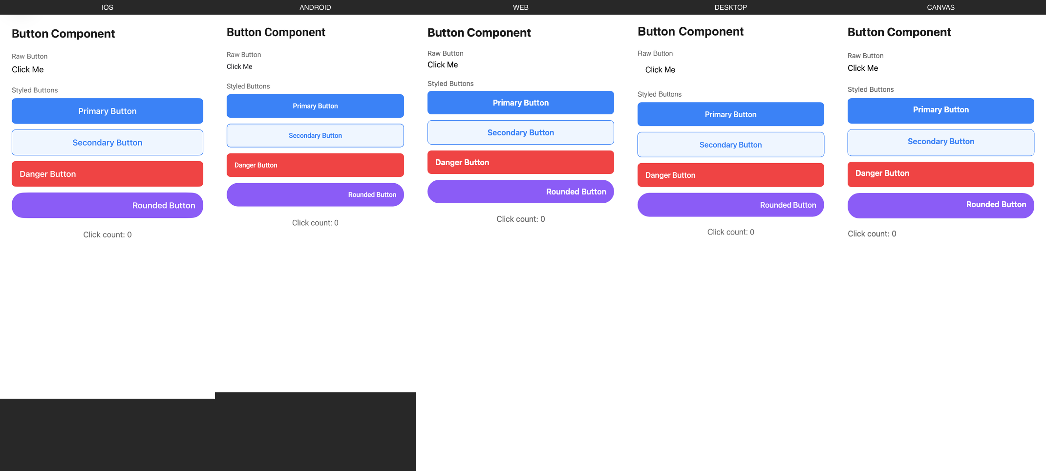 Button rendered on iOS, Android, Web, Desktop, Canvas
