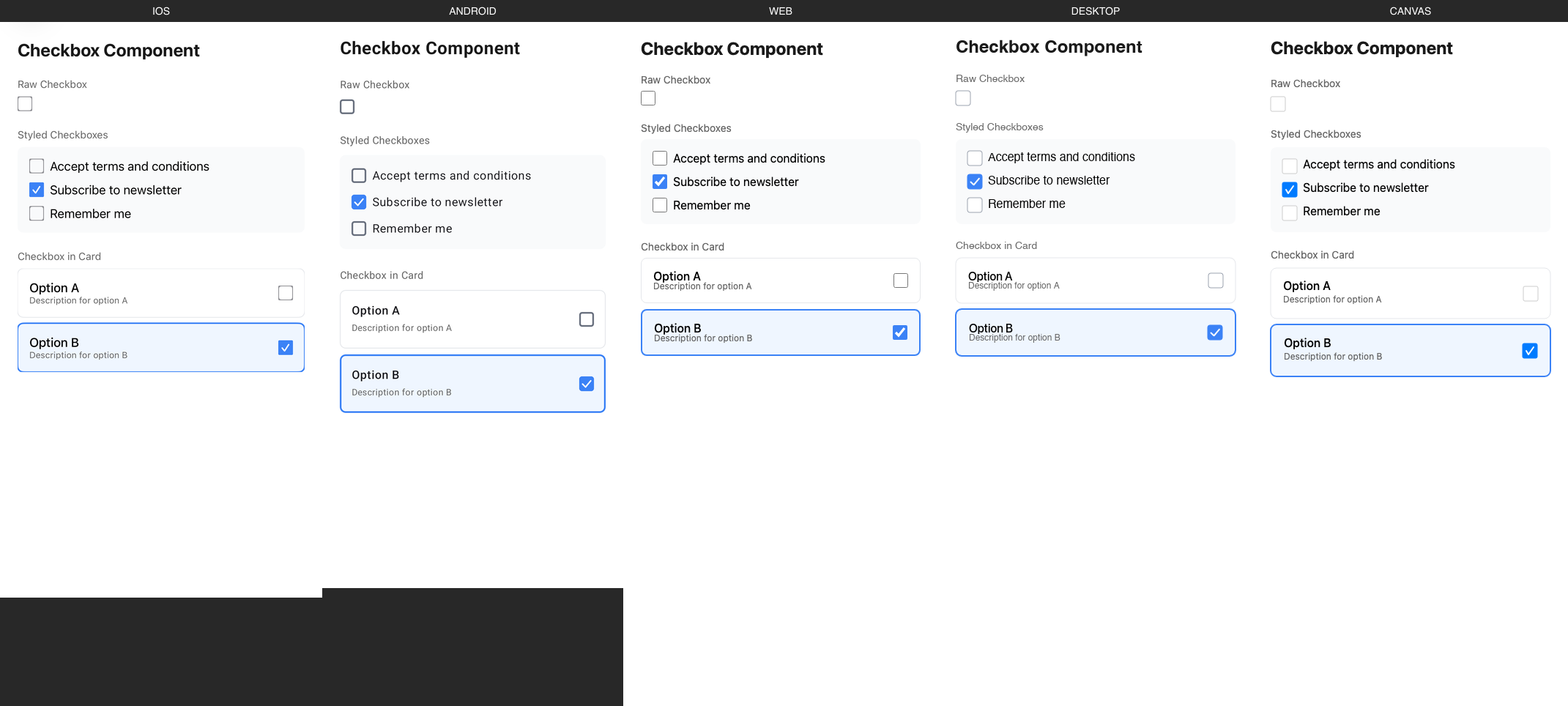 Checkbox rendered on iOS, Android, Web, Desktop, Canvas