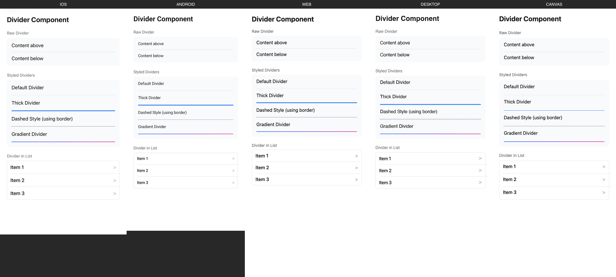 Divider rendered on iOS, Android, Web, Desktop, Canvas