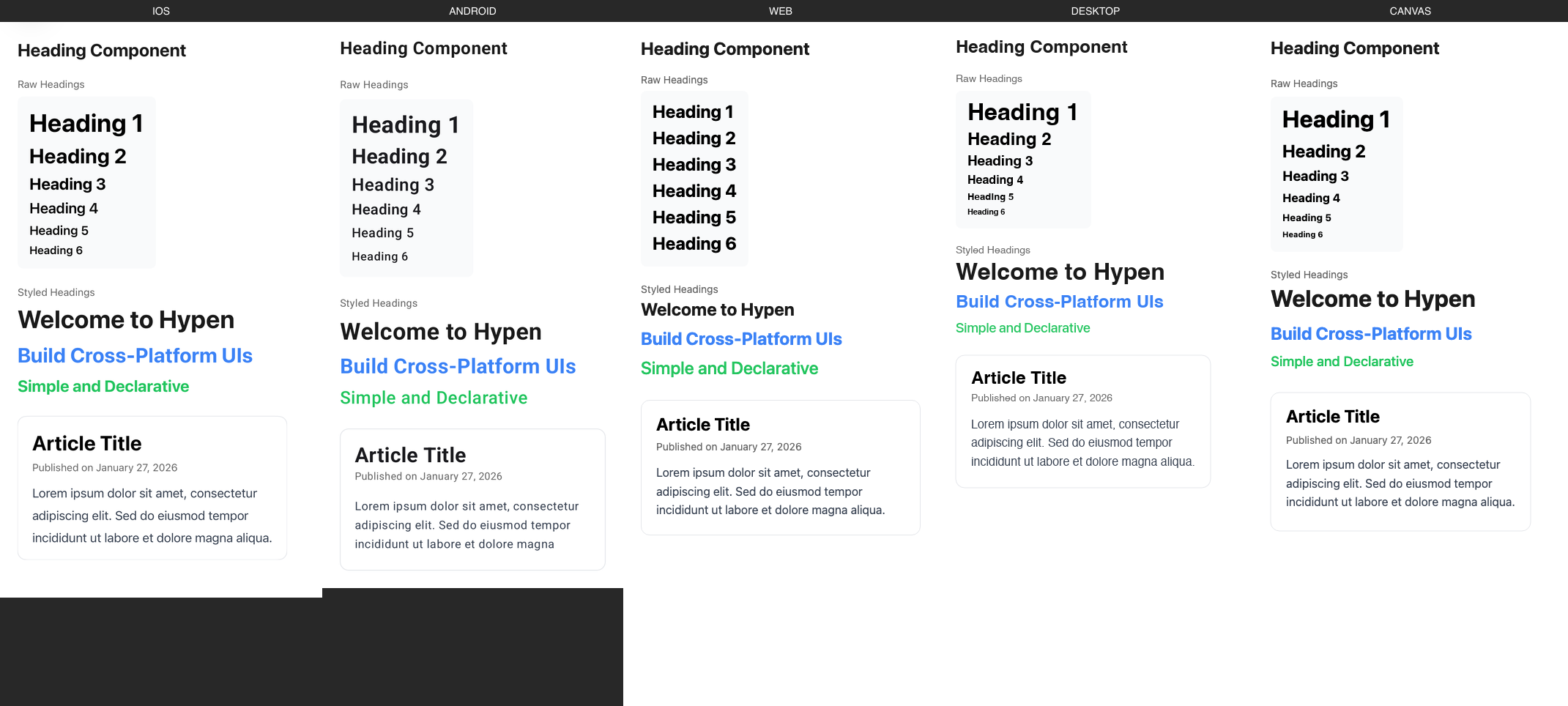 Heading rendered on iOS, Android, Web, Desktop, Canvas