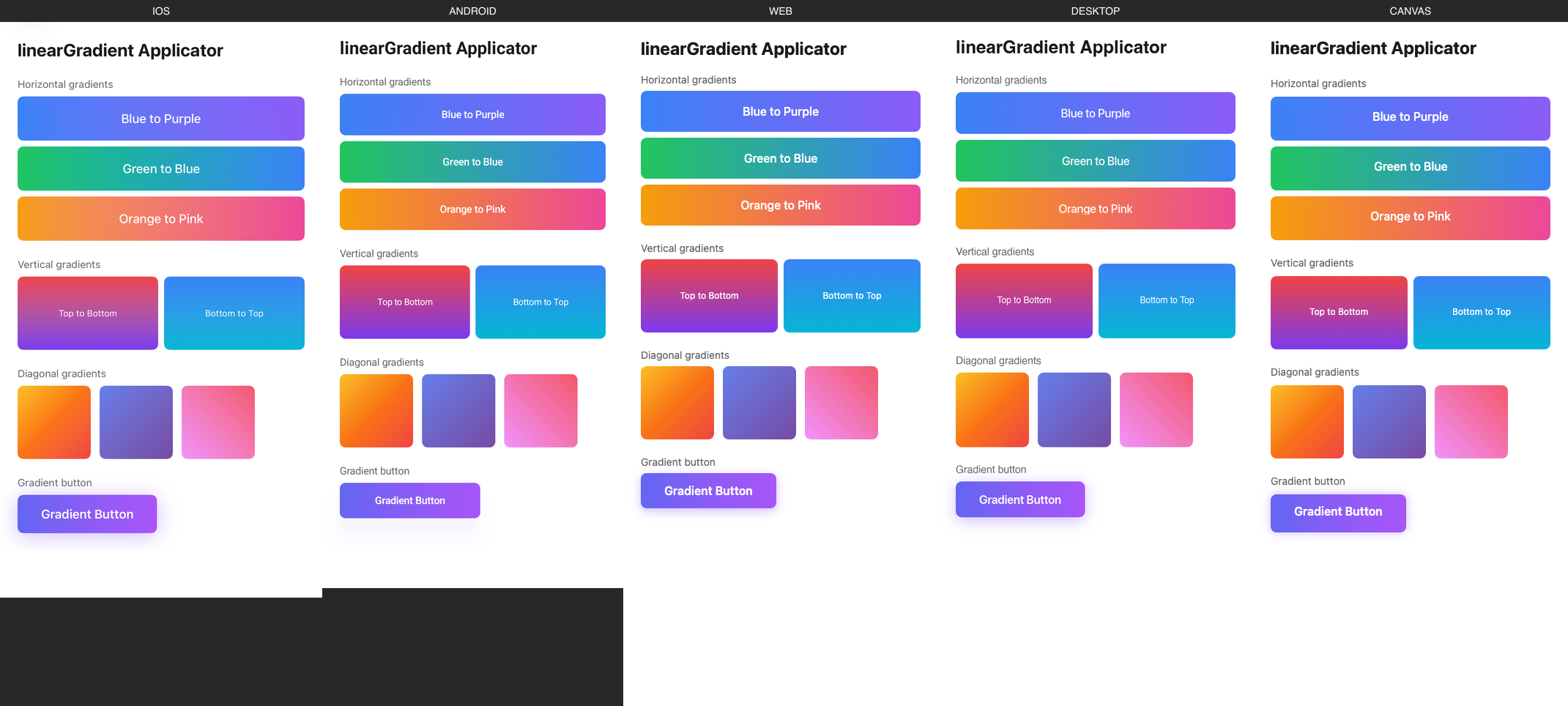 linearGradient rendered on iOS, Android, Web, Desktop, Canvas
