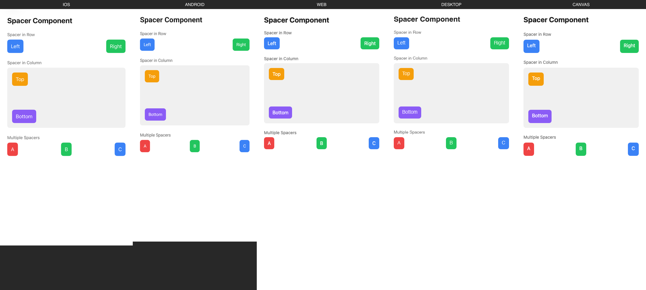 Spacer rendered on iOS, Android, Web, Desktop, Canvas
