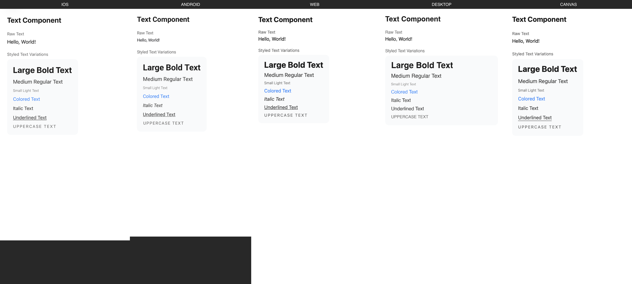 Text rendered on iOS, Android, Web, Desktop, Canvas