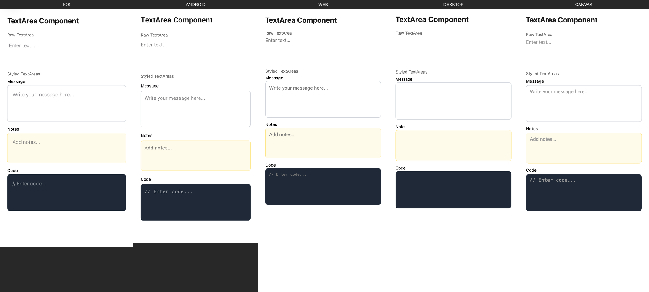 TextArea rendered on iOS, Android, Web, Desktop, Canvas